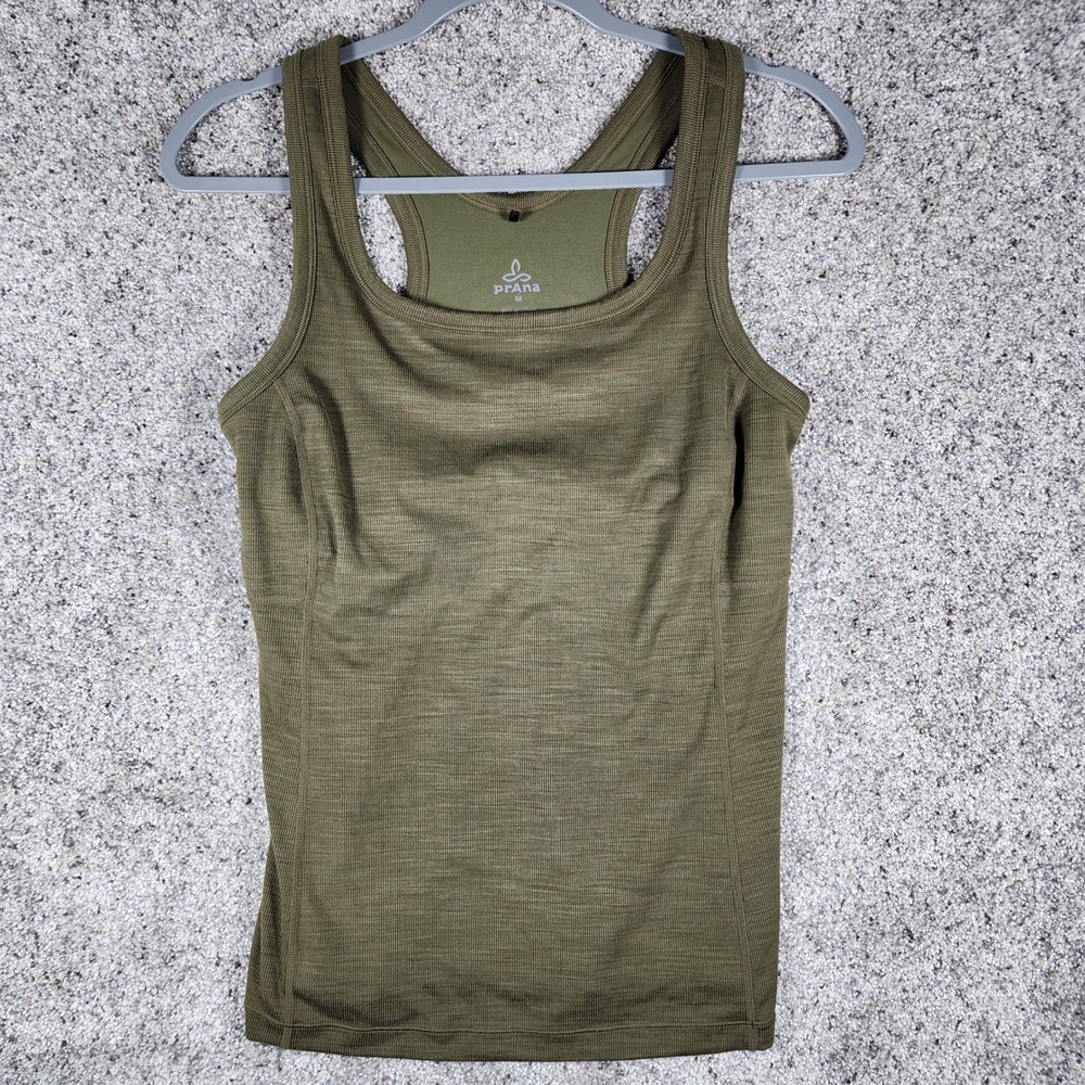 prAna Tank Top Womens Medium Green Ribbed Racerback Shelf Bra Excellent